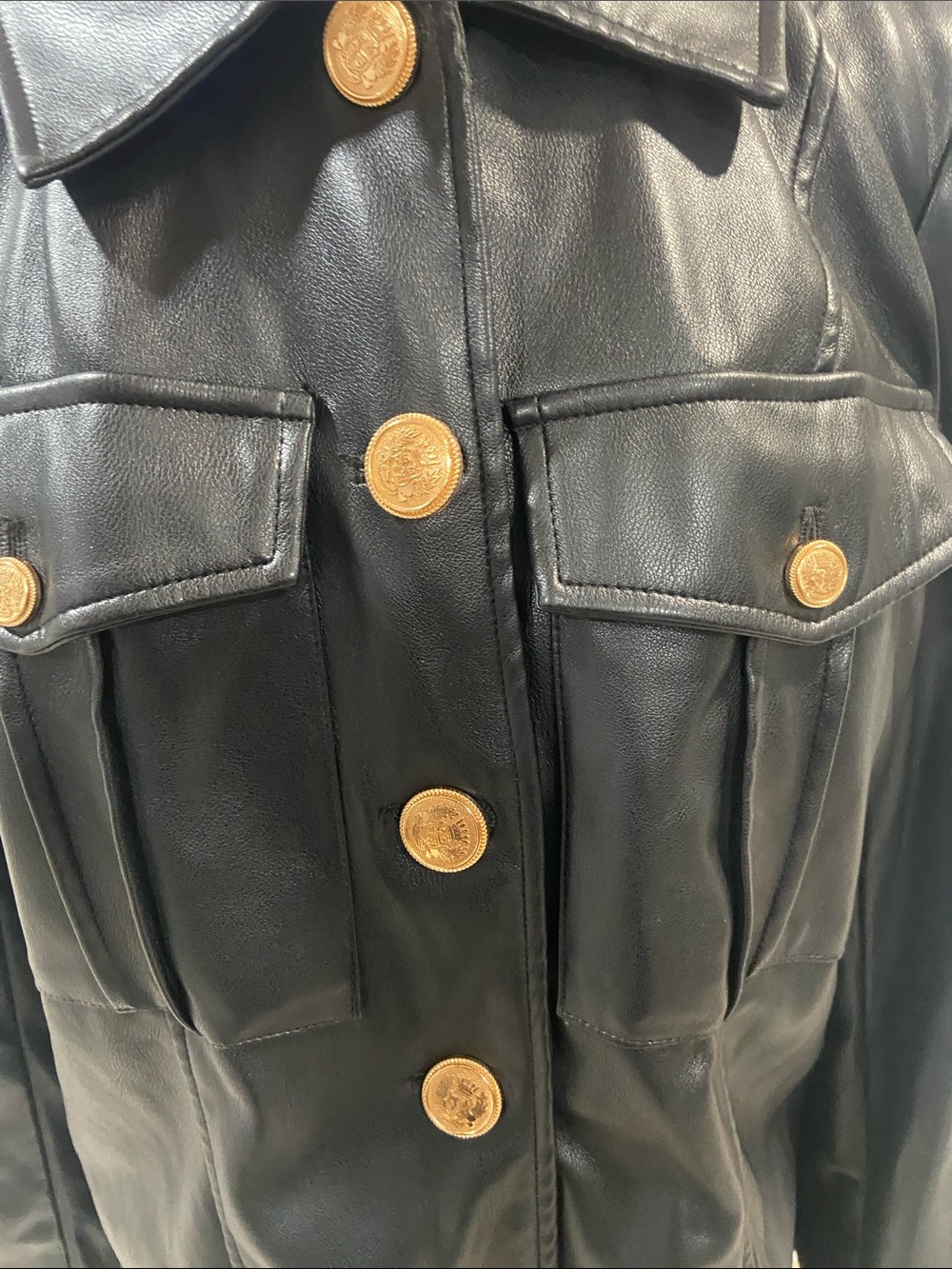 Avec Les Filles Black Faux Leather Jacket with Gold Buttons size XL - Picture 8 of 13